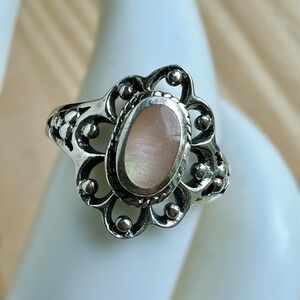 VTG Ring Size 5.75 Blooming Flower Pink MOP Shell Cab Southwestern Sterling 2.7g